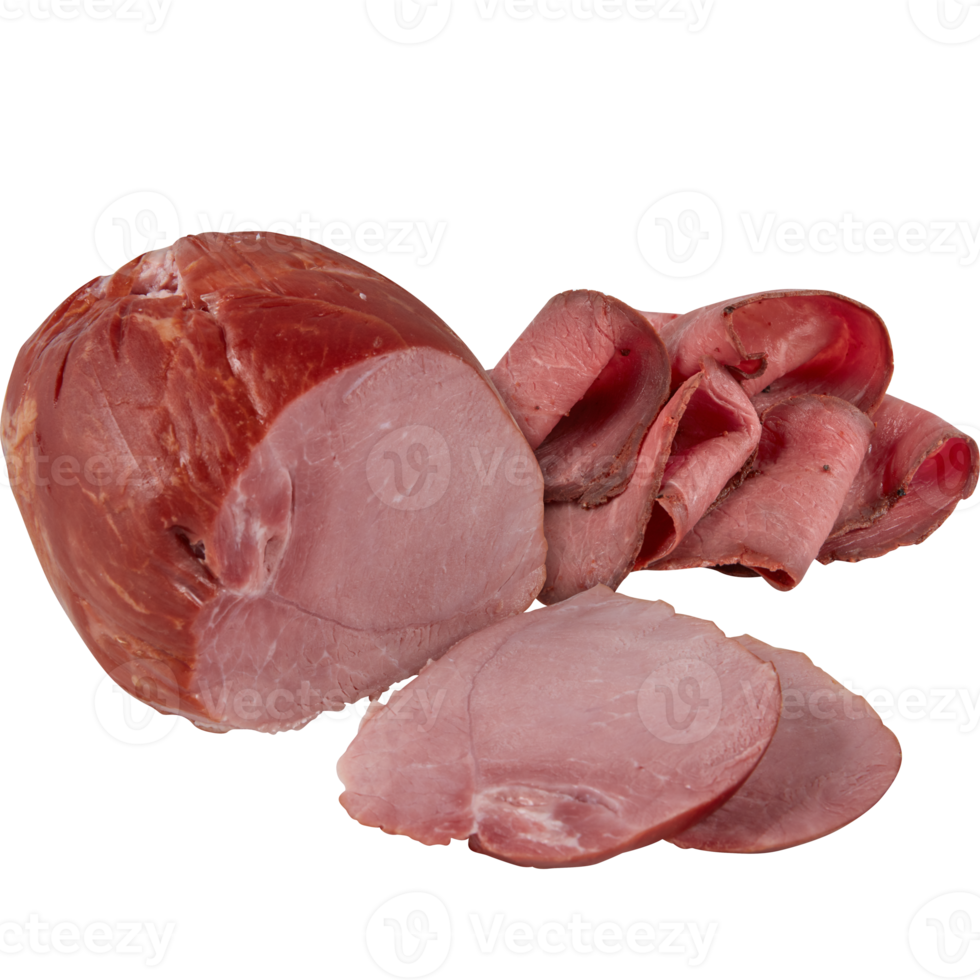 Ham Bologna and Bacon  with cut out isolated on background transparent png