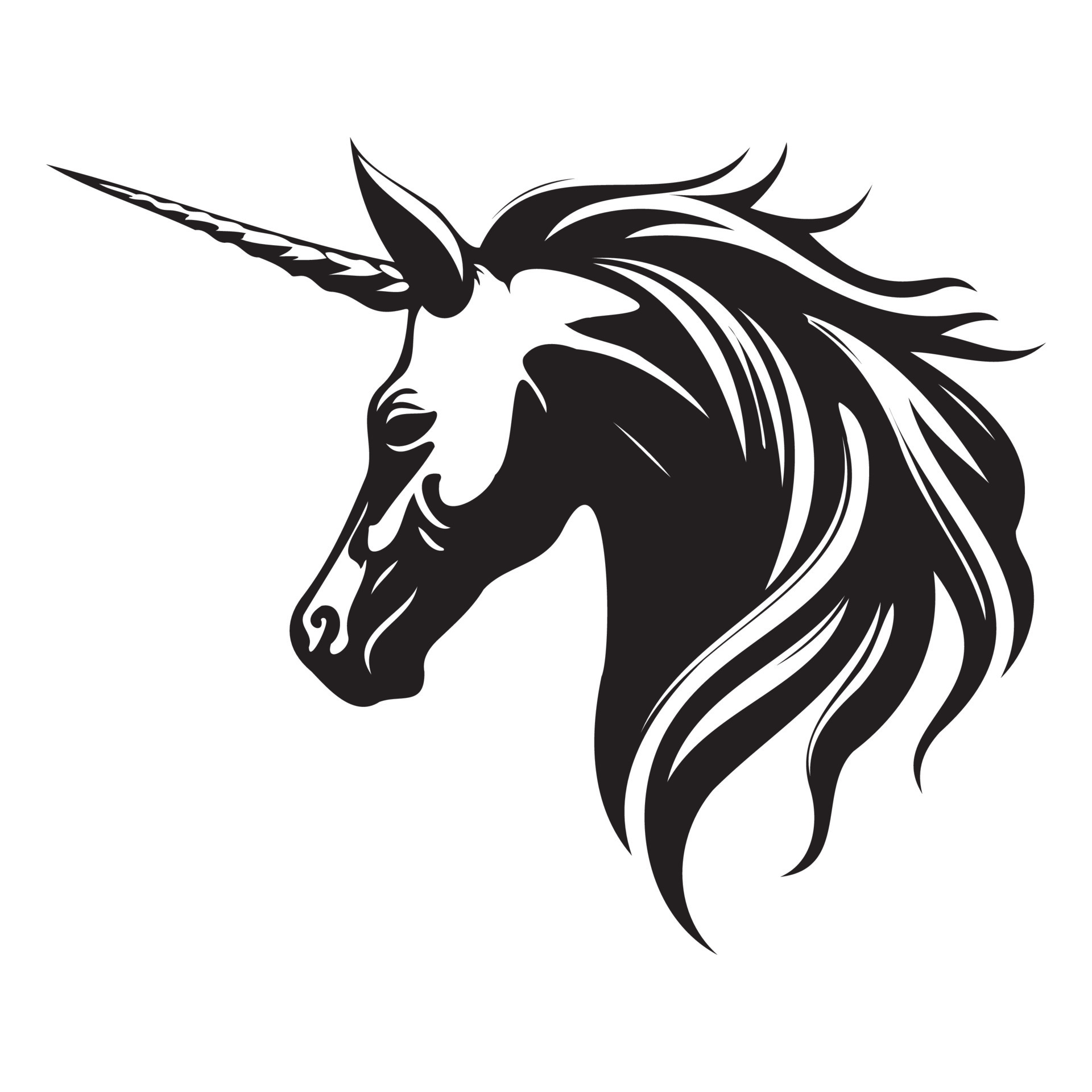 unicorn-face-silhouettes-unicorn-face-svg-black-and-white-unicorn-vector-22666005-vector-art