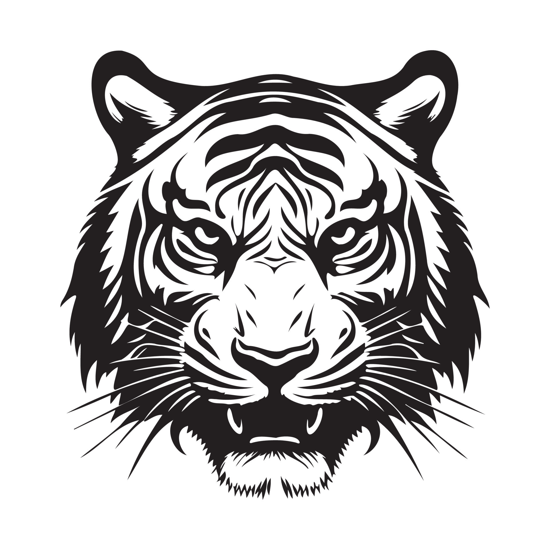 Tiger Face, Silhouettes Tiger Face SVG, black and white Tiger vector
