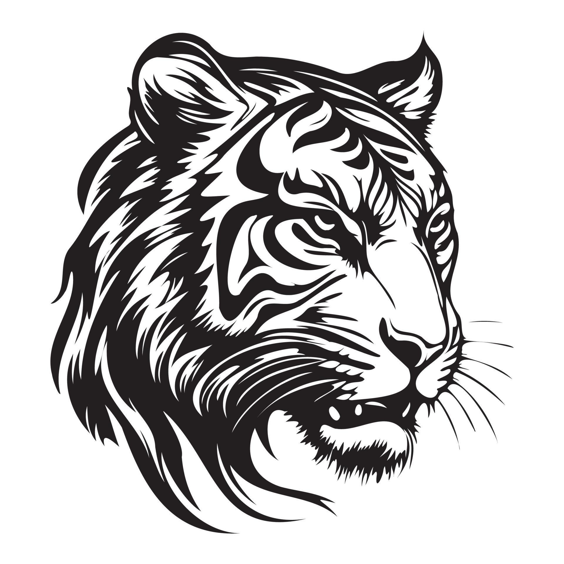Tiger Face, Silhouettes Tiger Face SVG, black and white Tiger vector ...