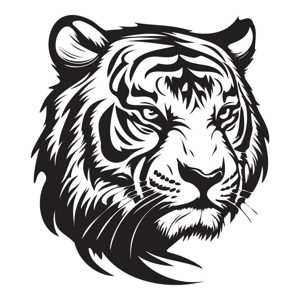 Tigre rostro, siluetas Tigre cara svg, negro y blanco Tigre vector