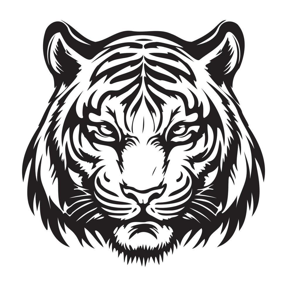 Tigre rostro, siluetas Tigre cara svg, negro y blanco Tigre vector