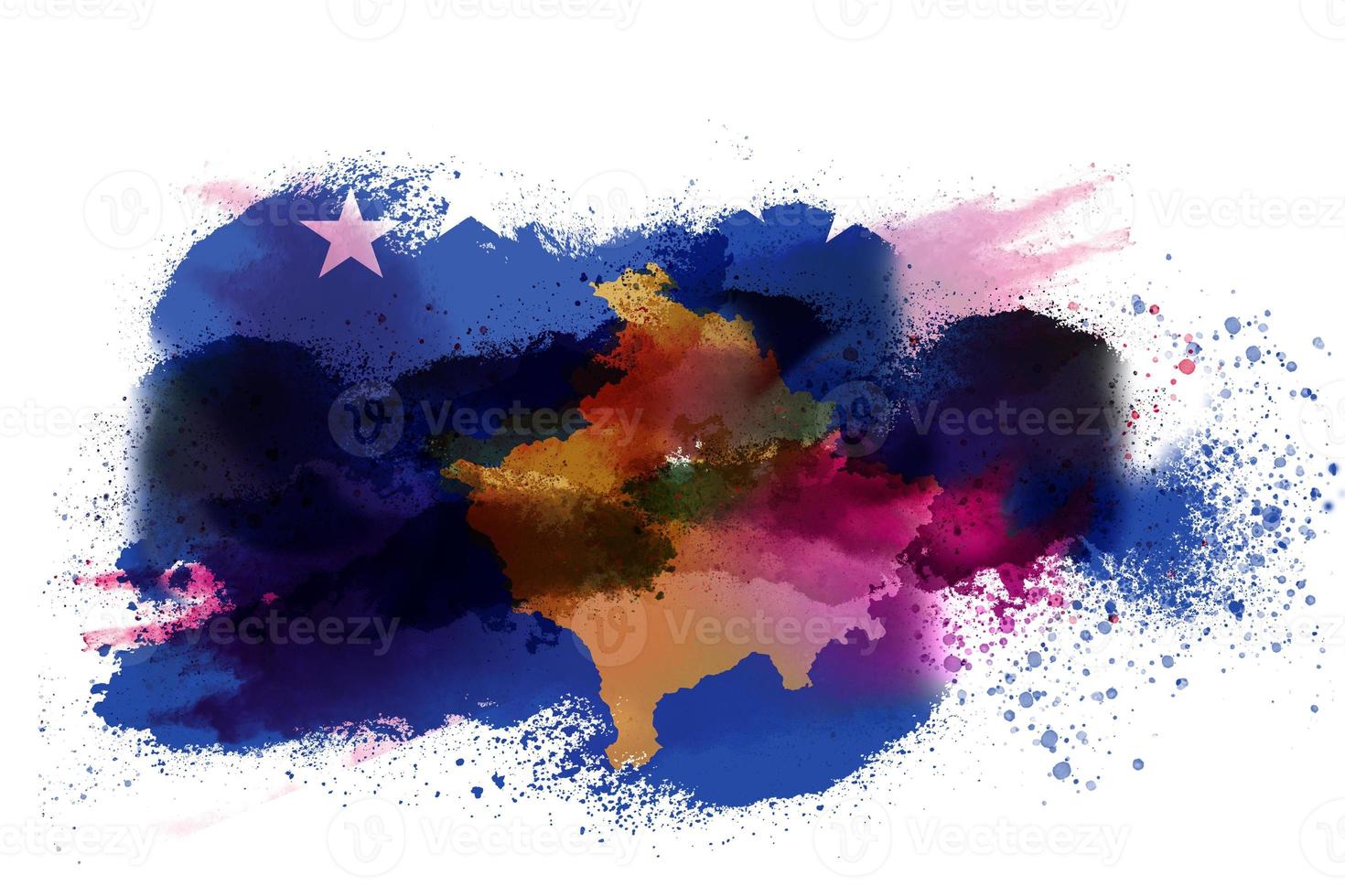 Kosovo Watercolor Painted Flag photo