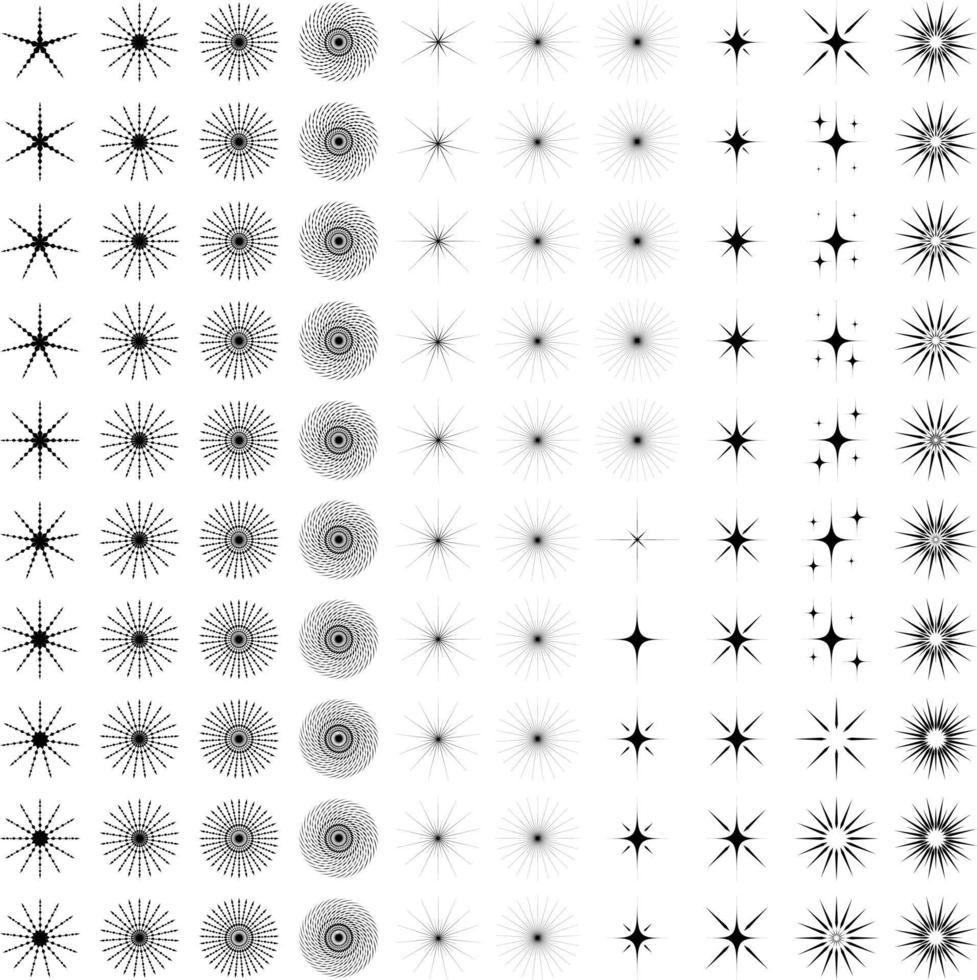 destellos forma y fuego copos forma conjunto de 50 vector