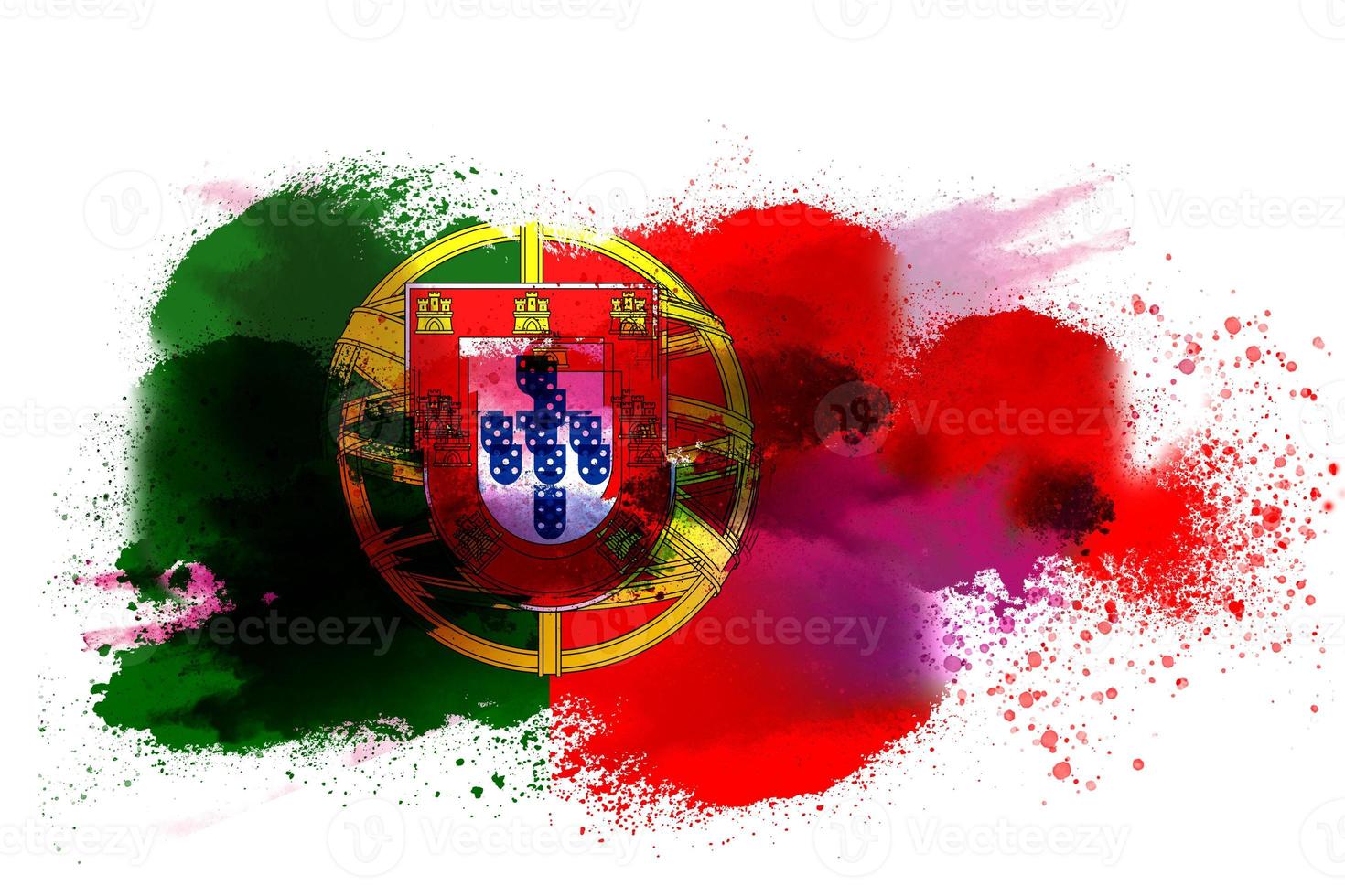 Portugal Watercolor Painted Flag photo