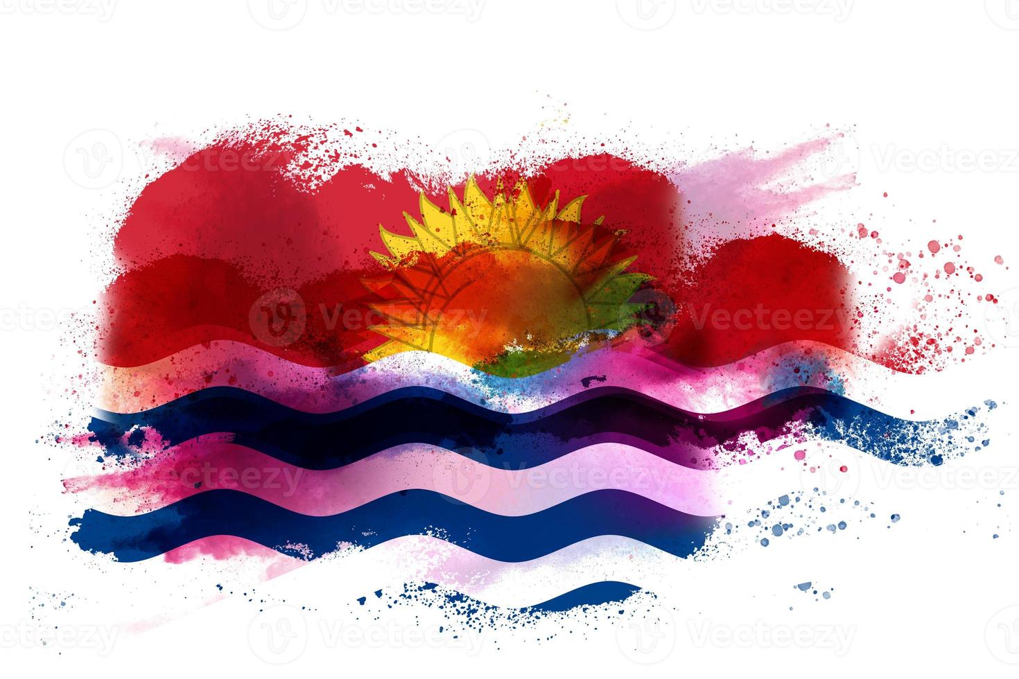 Kiribati Watercolor Painted Flag photo