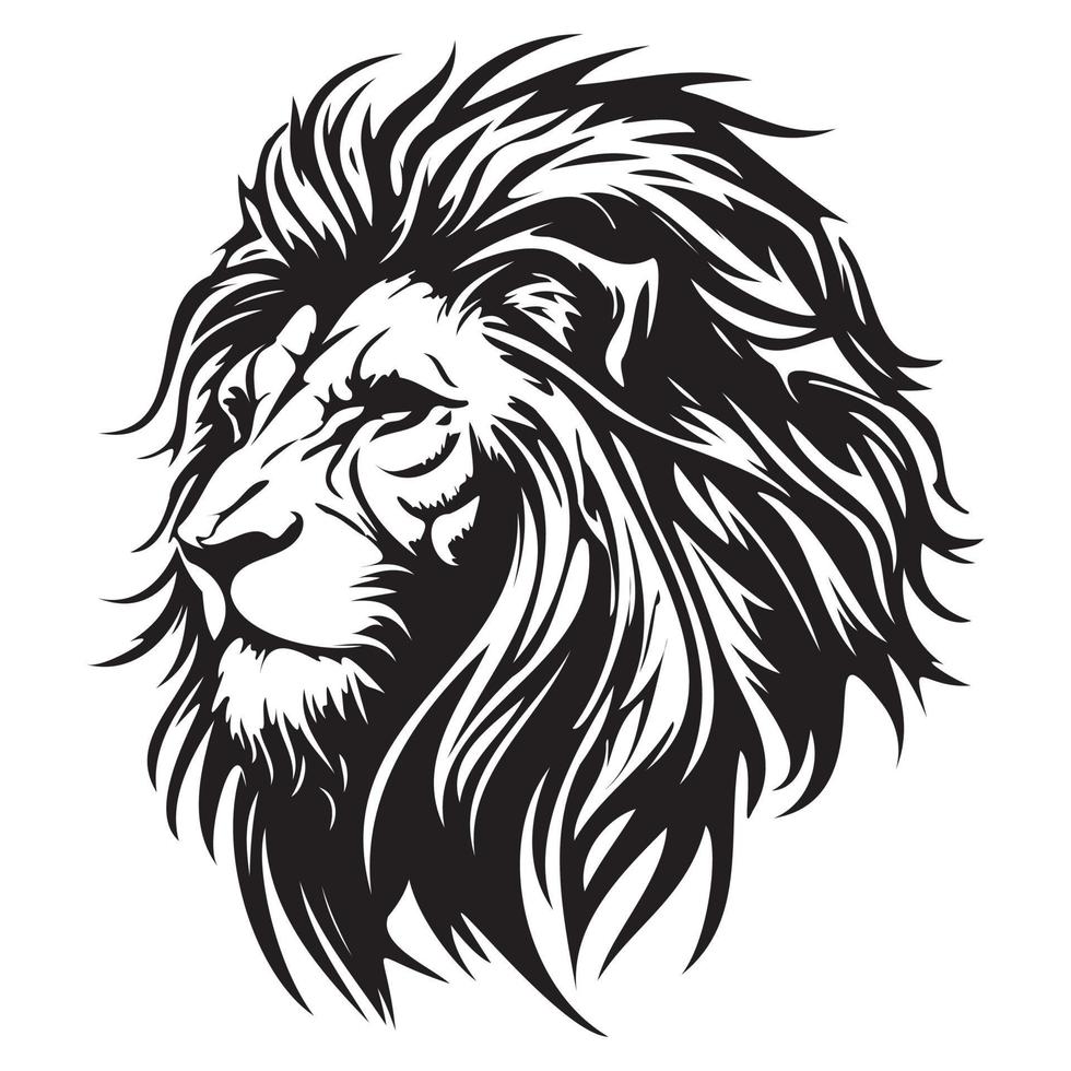 Lion Face, Silhouettes Lion Face SVG, black and white lion vector