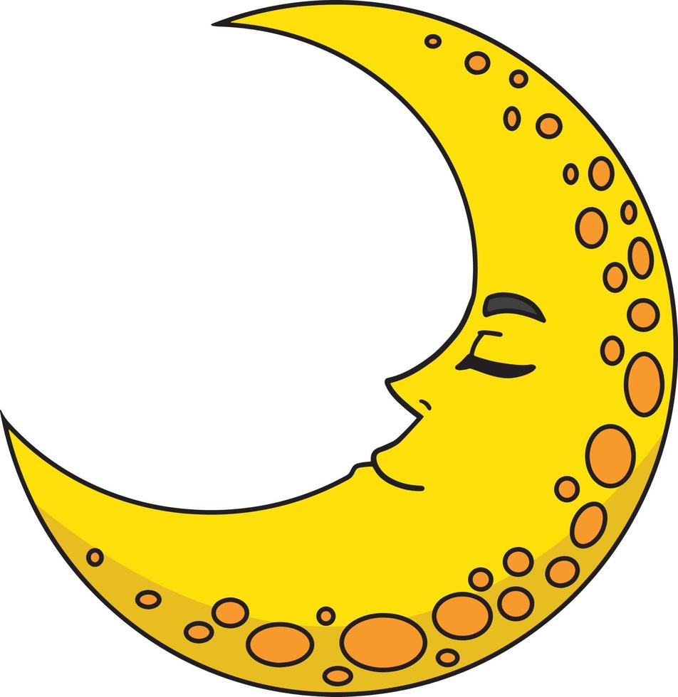 Sleeping Crescent Moon Cartoon Colored Clipart vector