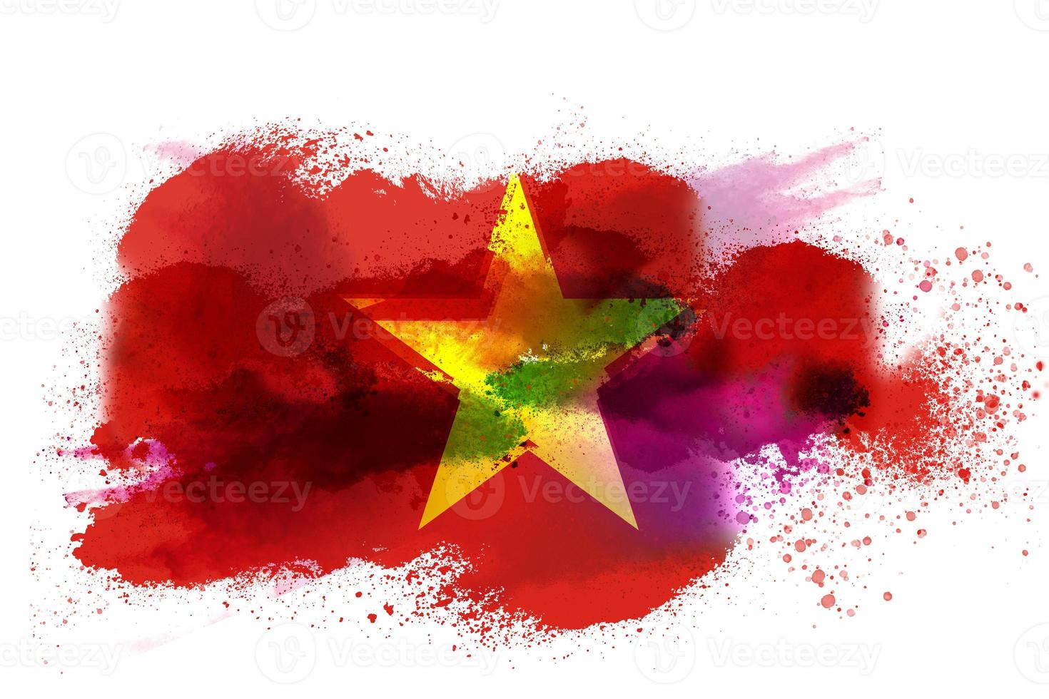 Vietnam Watercolor Painted Flag photo