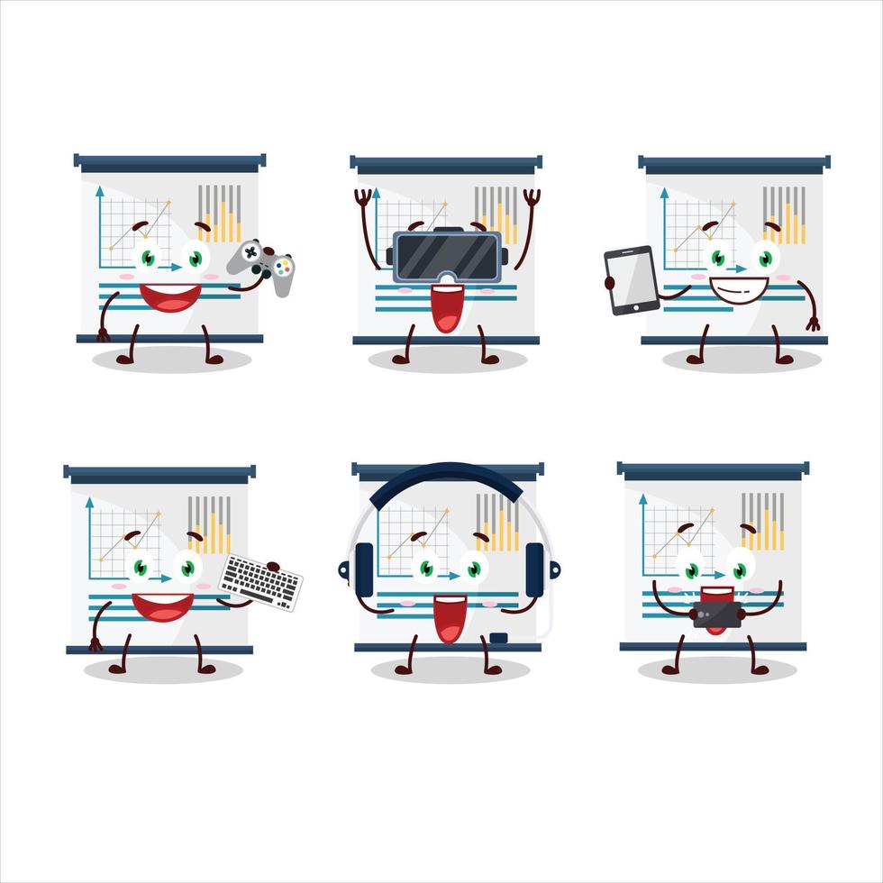 Business presentation cartoon character are playing games with various cute emoticons vector