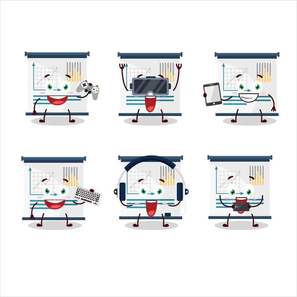 Business presentation cartoon character are playing games with various cute emoticons vector