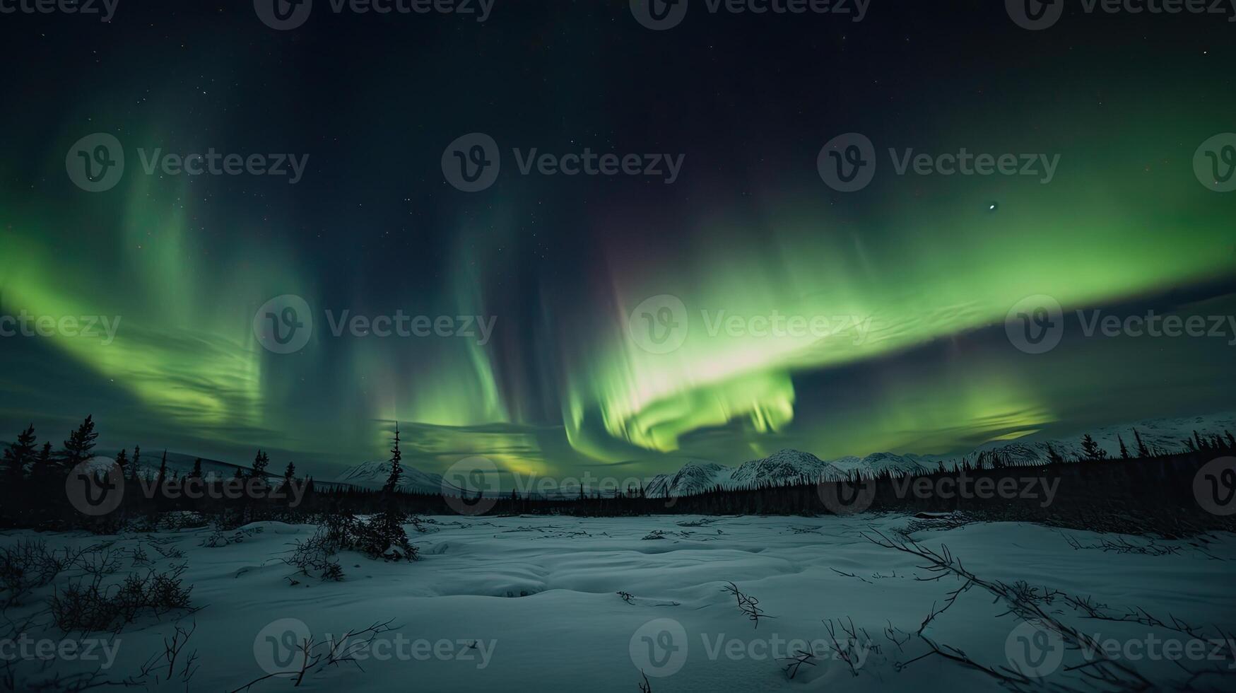 Northern Lights above waters edge. Northern Lights on the night sky. photo