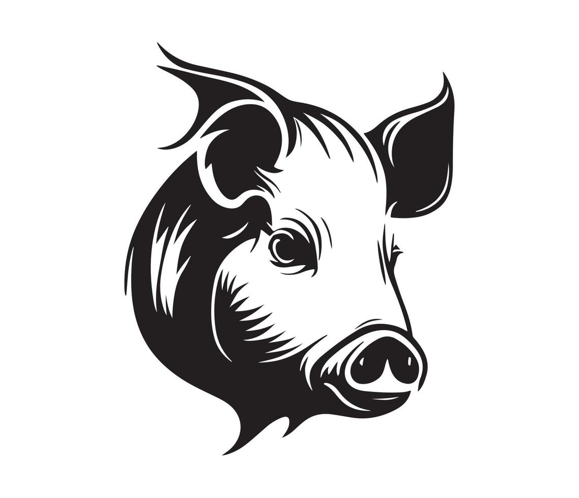 Pig Face, Silhouettes Pig Face, black and white Pig vector