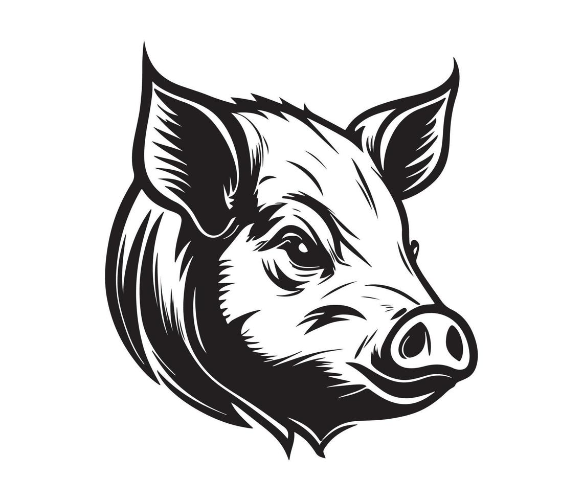 Pig Face, Silhouettes Pig Face, black and white Pig vector