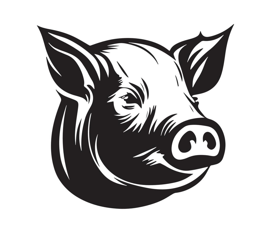 Pig Face, Silhouettes Pig Face, black and white Pig vector