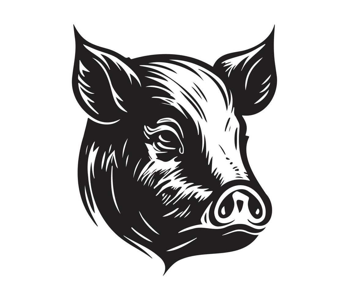 Pig Face, Silhouettes Pig Face, black and white Pig vector