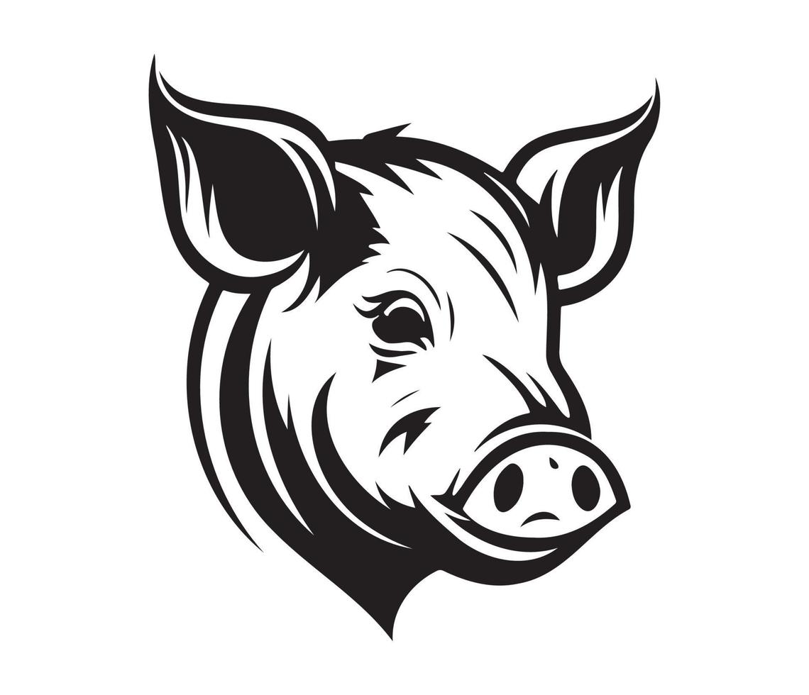 Pig Face, Silhouettes Pig Face, black and white Pig vector