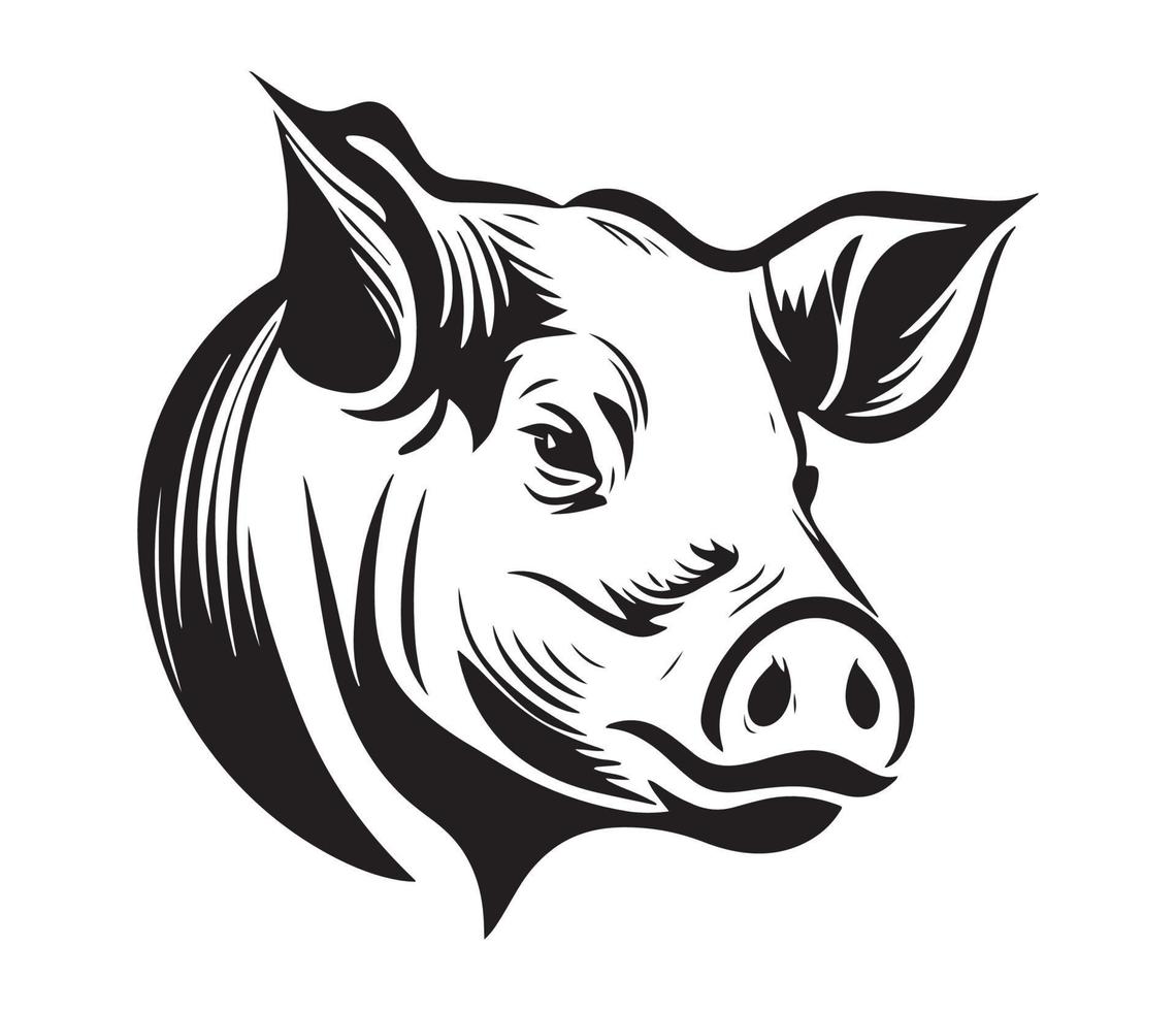 Pig Face, Silhouettes Pig Face, black and white Pig vector