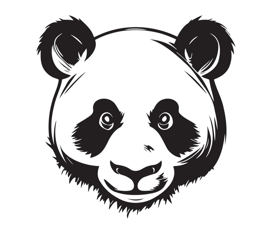 Panda Face, Silhouettes Panda Face, black and white Panda vector