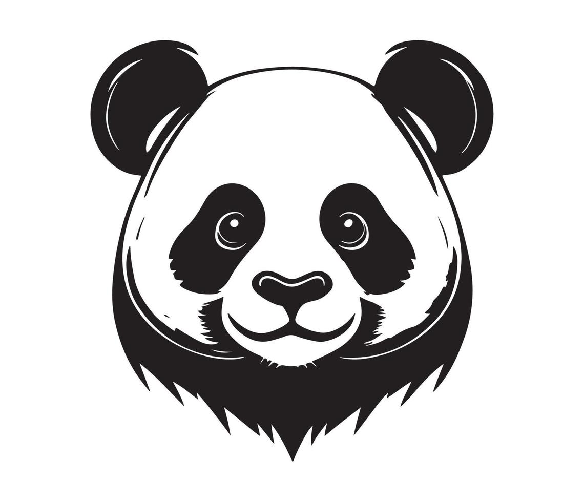 panda rostro, siluetas panda rostro, negro y blanco panda vector