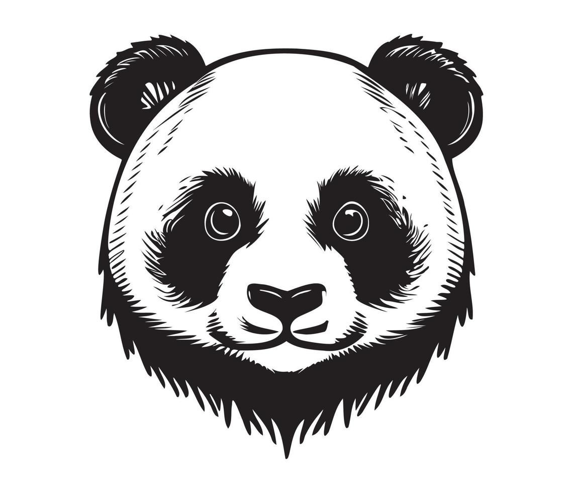 Panda Face, Silhouettes Panda Face, black and white Panda vector