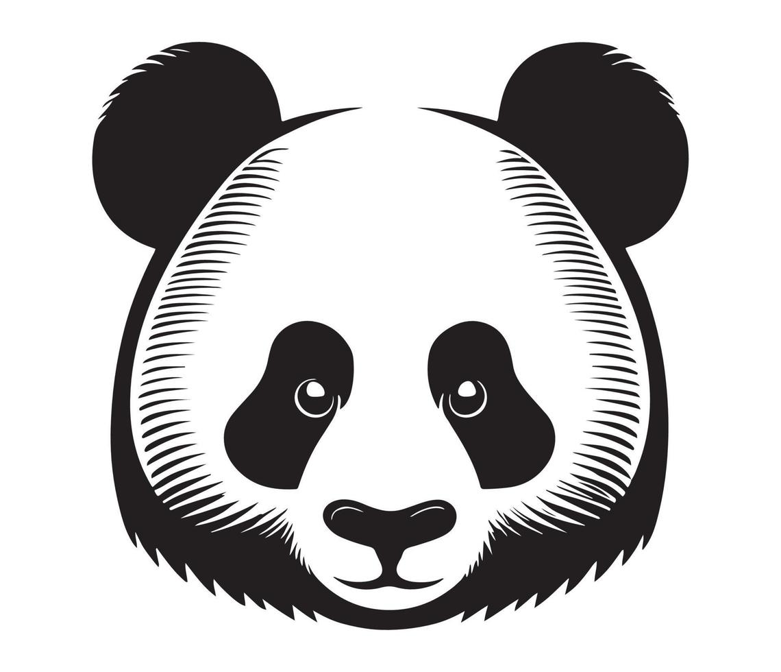 panda rostro, siluetas panda rostro, negro y blanco panda vector