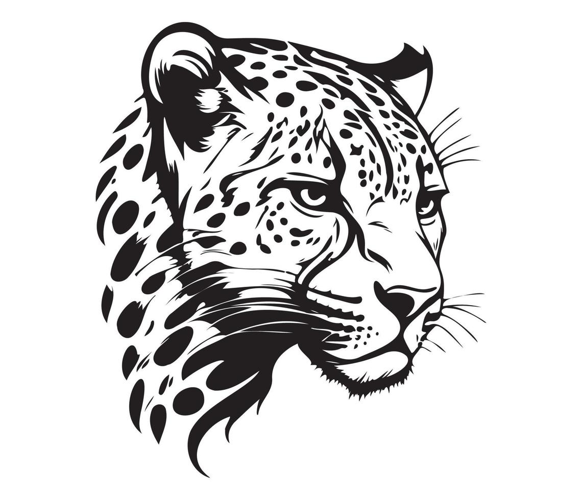 leopardo rostro, siluetas leopardo rostro, negro y blanco leopardo vector