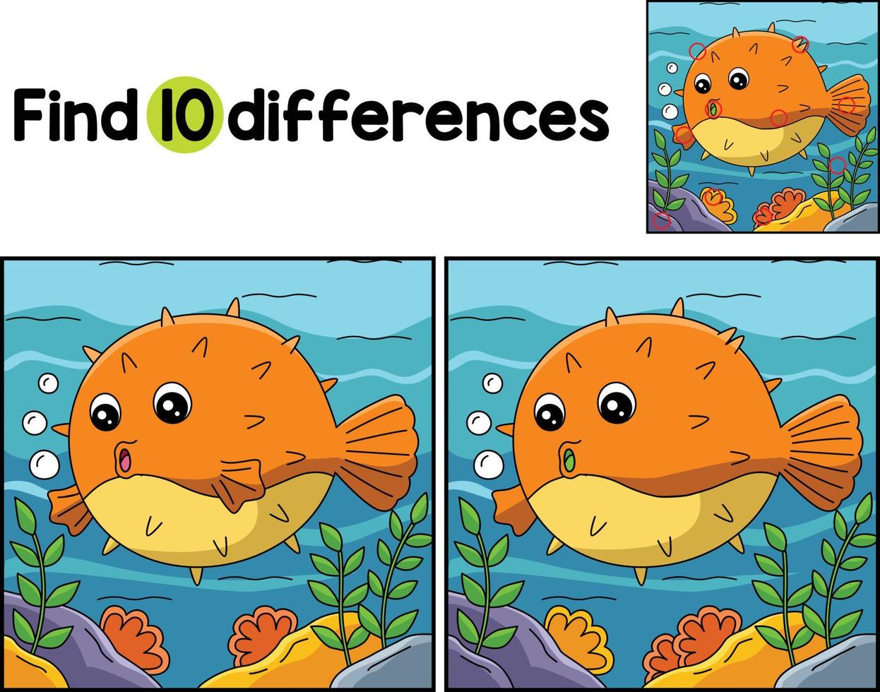 Pufferfish Animal Find The Differences vector