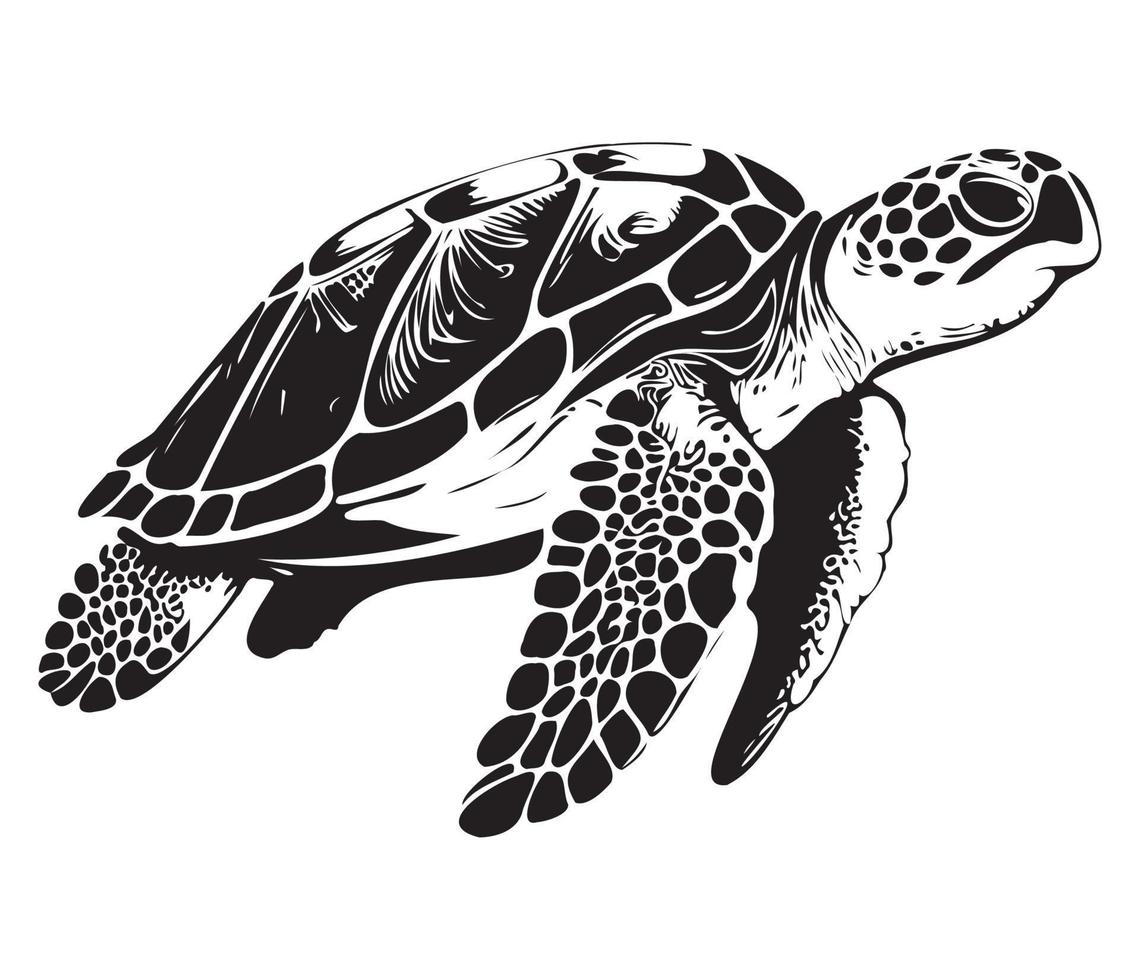 nadando mar Tortuga icono mar animal negro símbolo, submarino animales vector