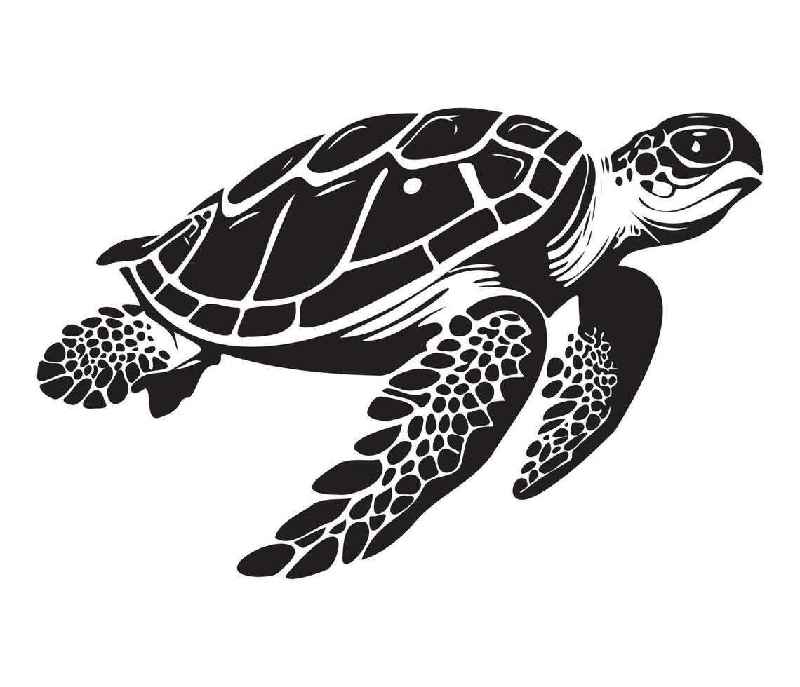 nadando mar Tortuga icono mar animal negro símbolo, submarino animales vector