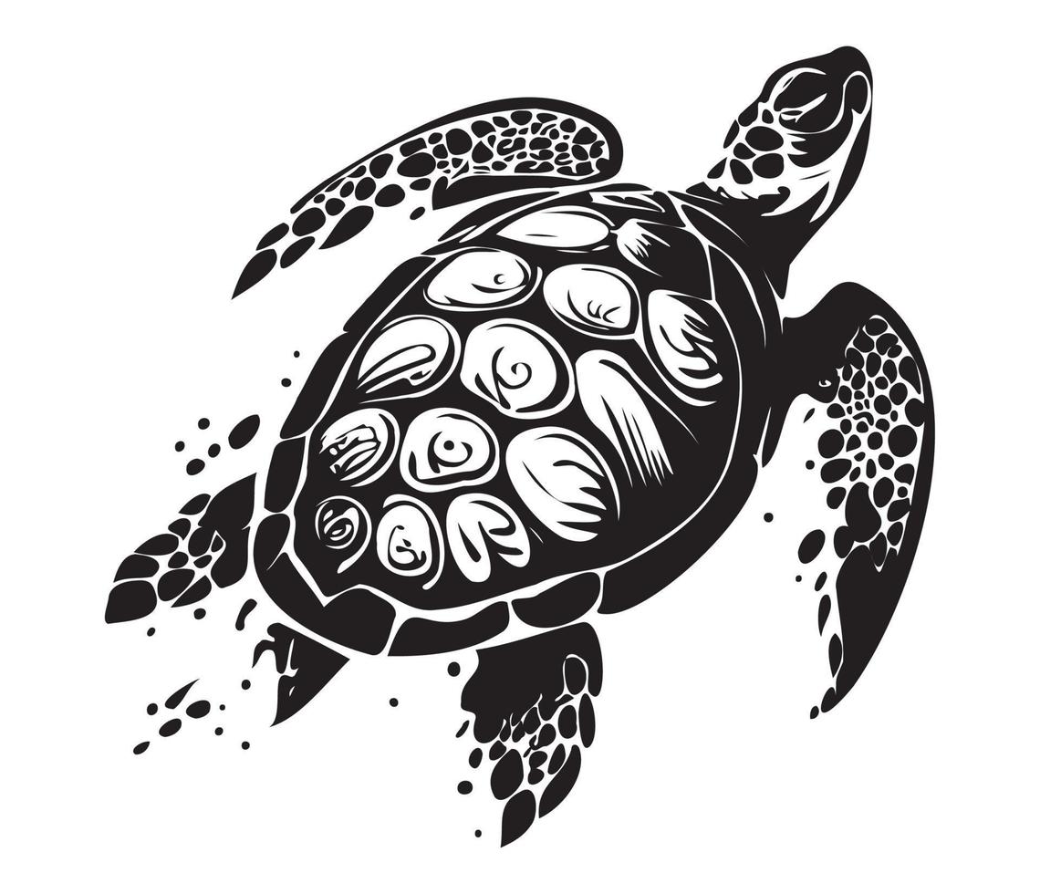 nadando mar Tortuga icono mar animal negro símbolo, submarino animales vector