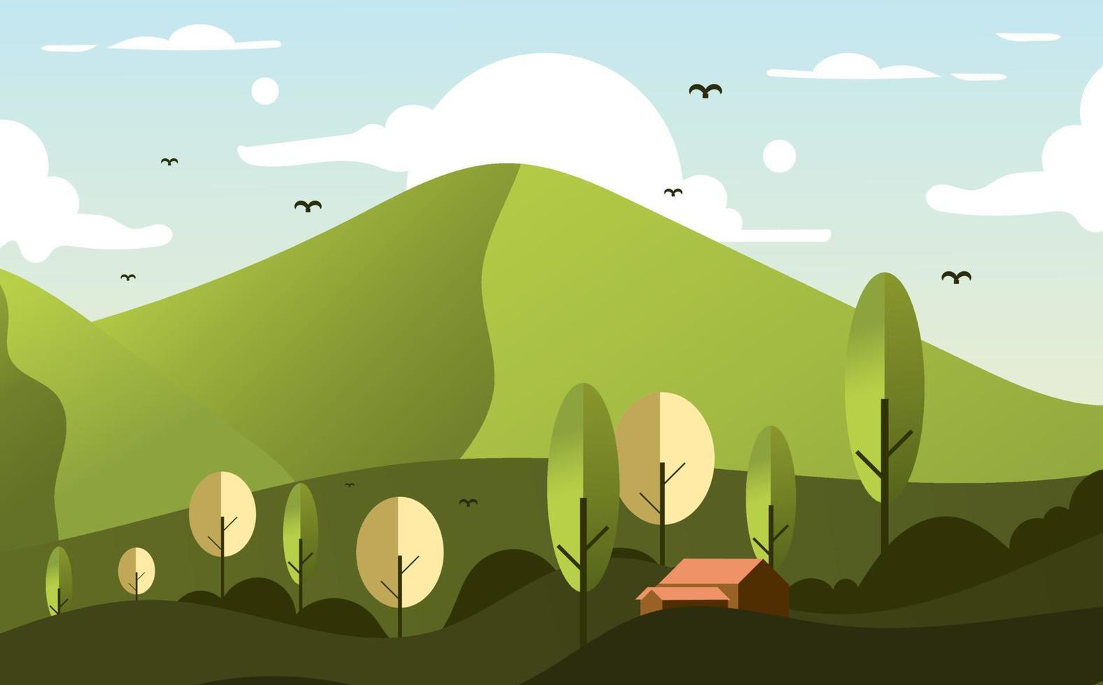 vector ilustración de brillante verde montaña paisaje, muchos arboles.de fondo