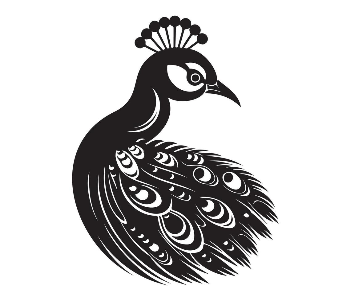 Monochrome peacock. Animal bird vector illustration, peafowl art design