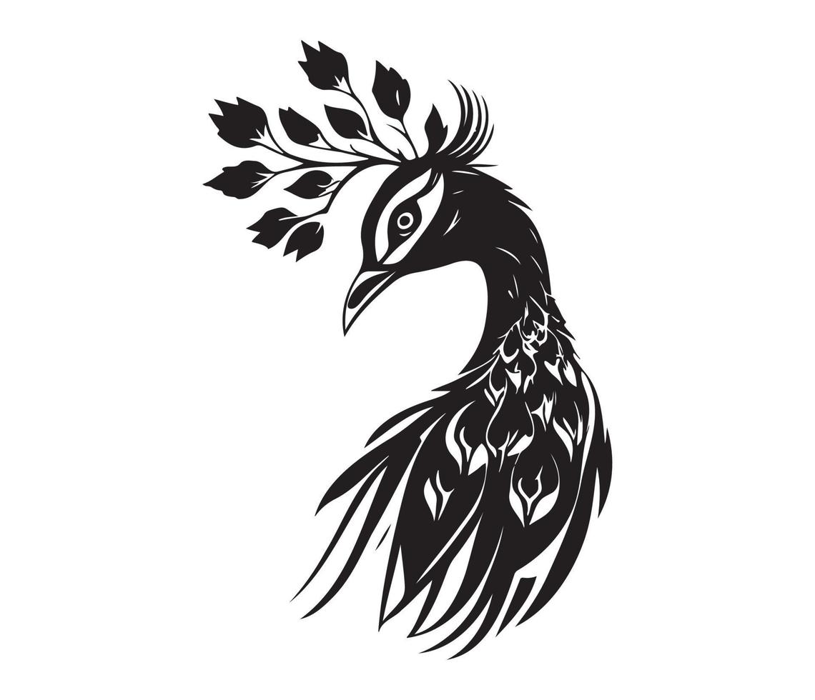 Monochrome peacock. Animal bird vector illustration, peafowl art design