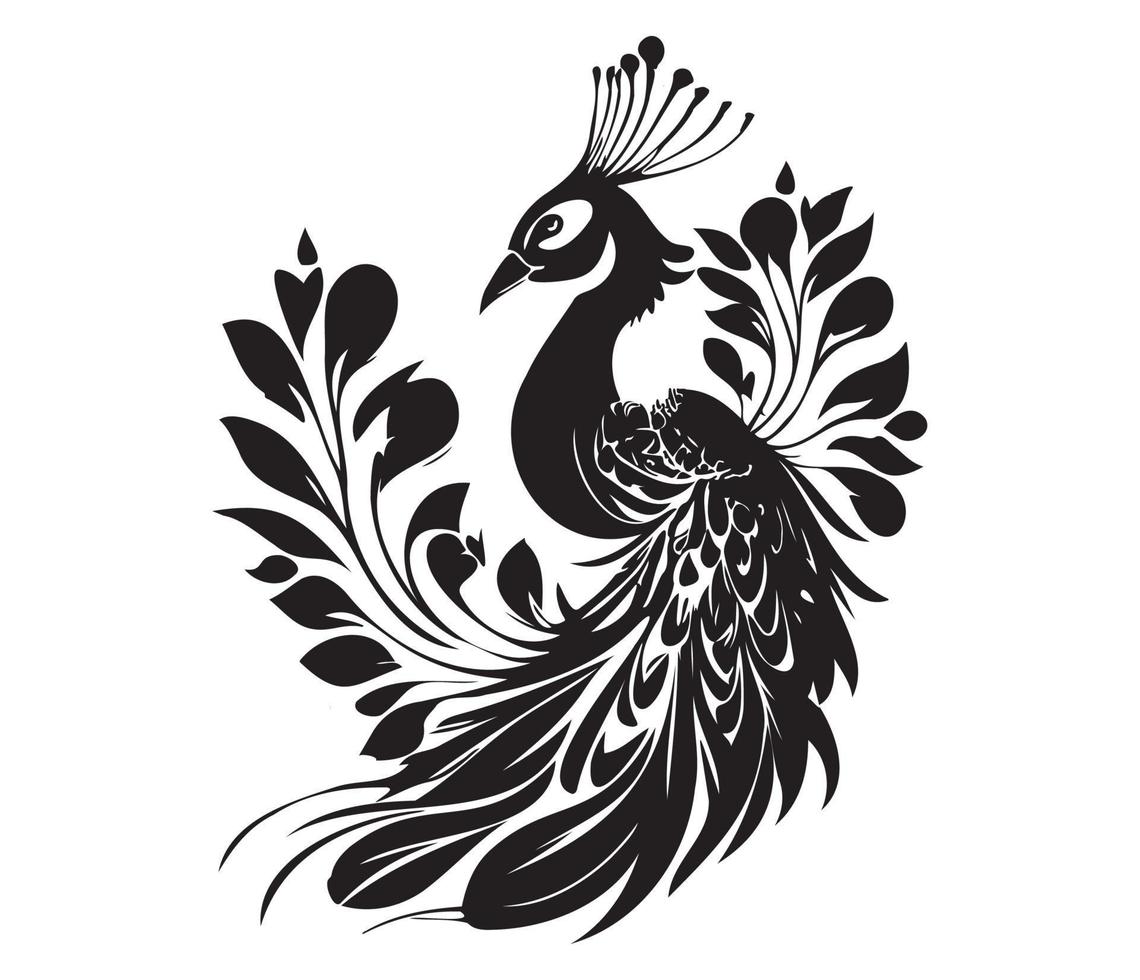 monocromo pavo real. animal pájaro vector ilustración, pavo real Arte diseño