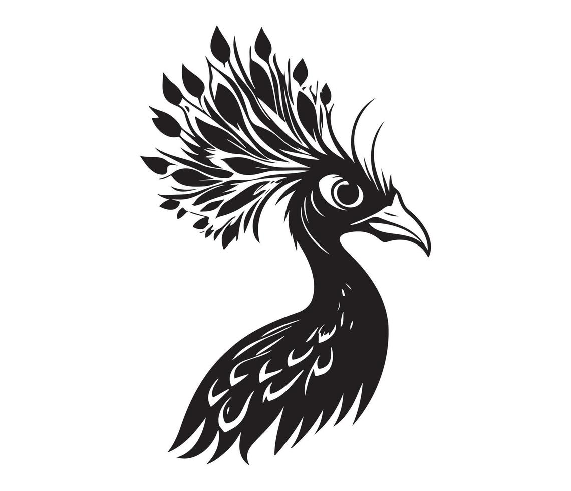 Monochrome peacock. Animal bird vector illustration, peafowl art design