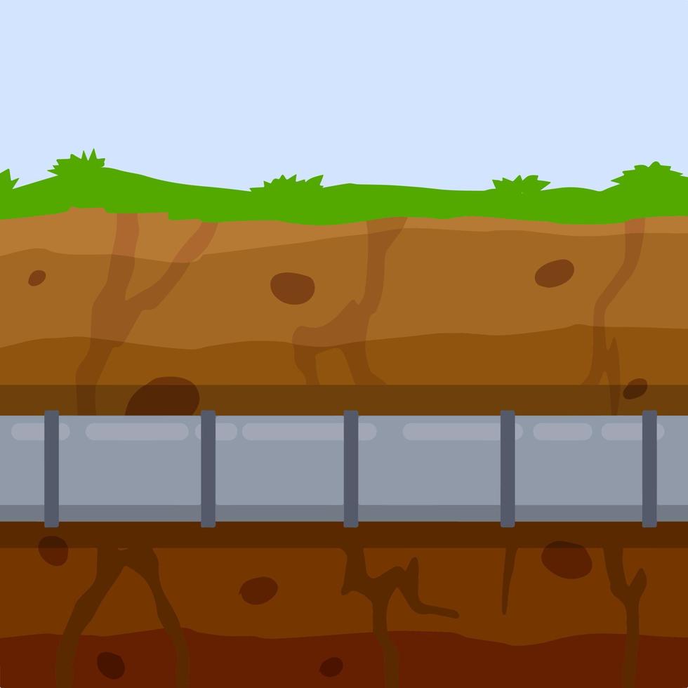 Underground pipeline. Sewage system. An oil pipeline in the ground. Nature and soil. Flat illustration. Sewer and water supply pipe vector