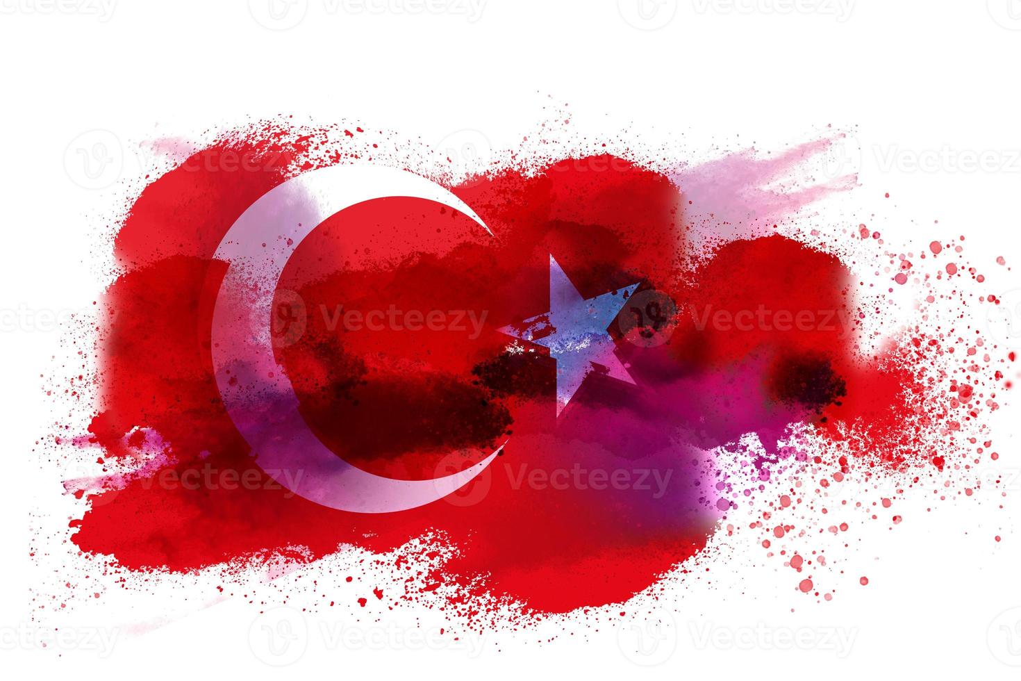 Turkey Watercolor Painted Flag photo