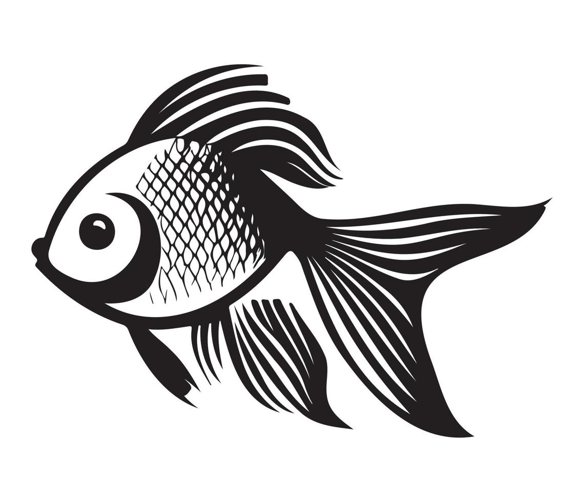 goldfish, golden fish Animal fish illustration black and white side view outline image vector