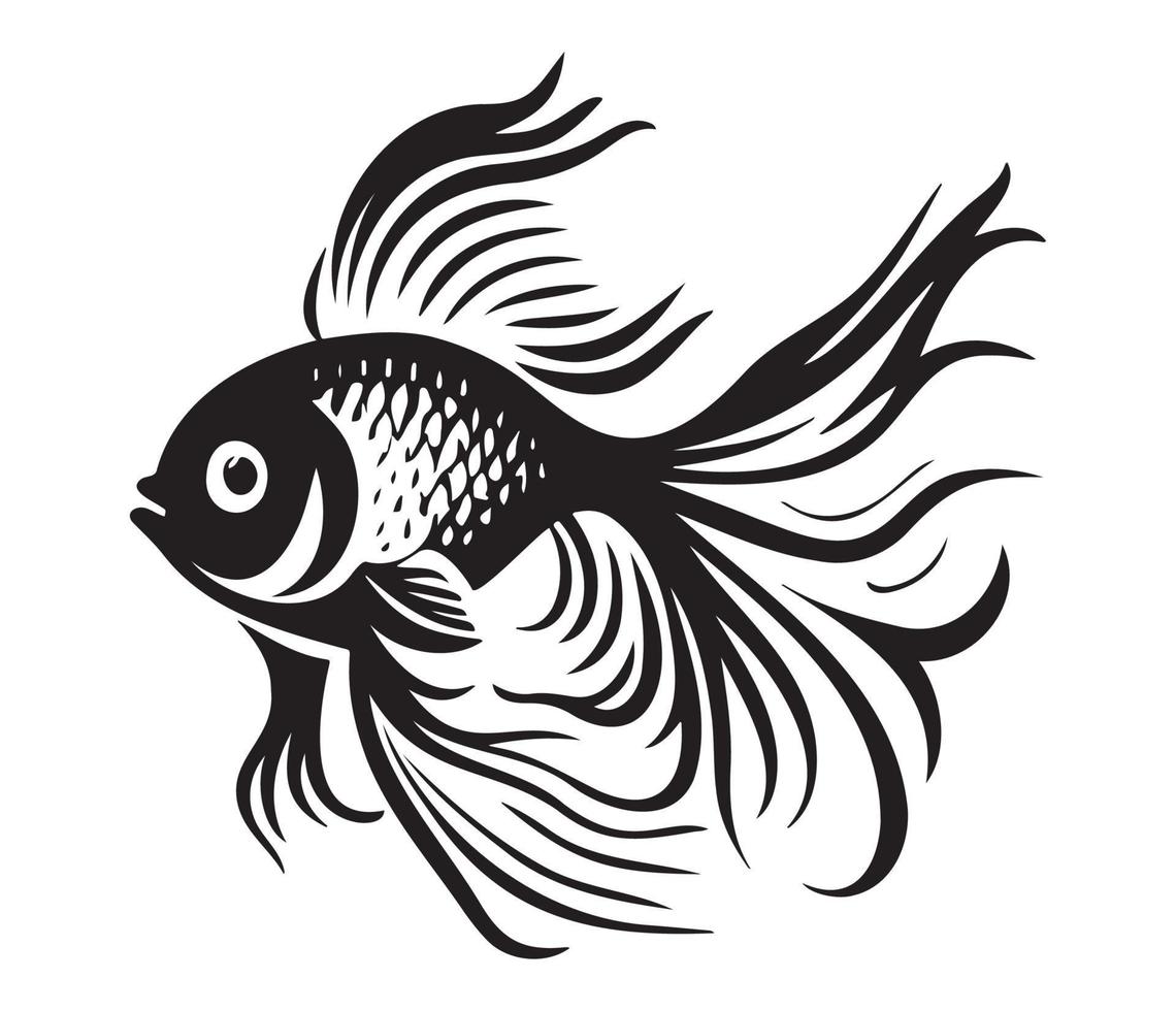 goldfish, golden fish Animal fish illustration black and white side view outline image vector