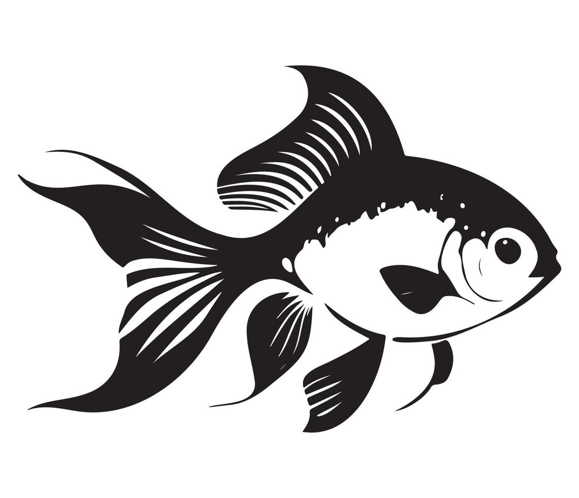 goldfish, golden fish Animal fish illustration black and white side view outline image vector