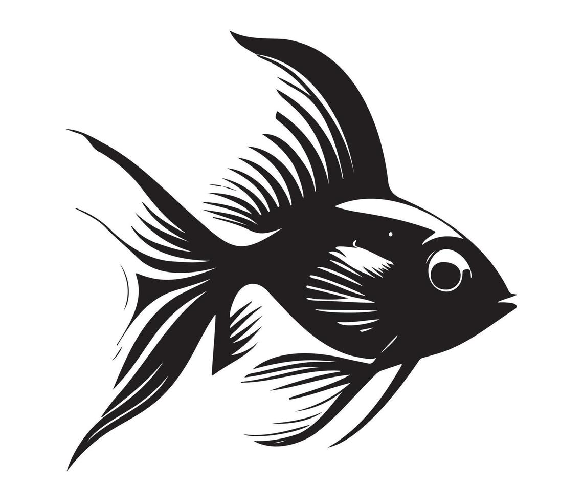 goldfish, golden fish Animal fish illustration black and white side view outline image vector