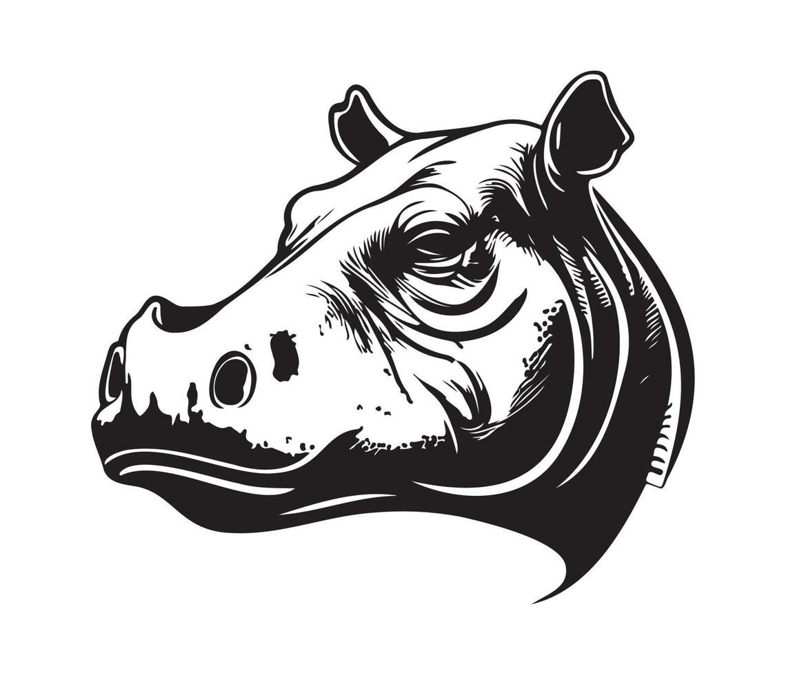 Hippopotamus Face, Silhouettes Hippopotamus Face, black and white Hippo vector