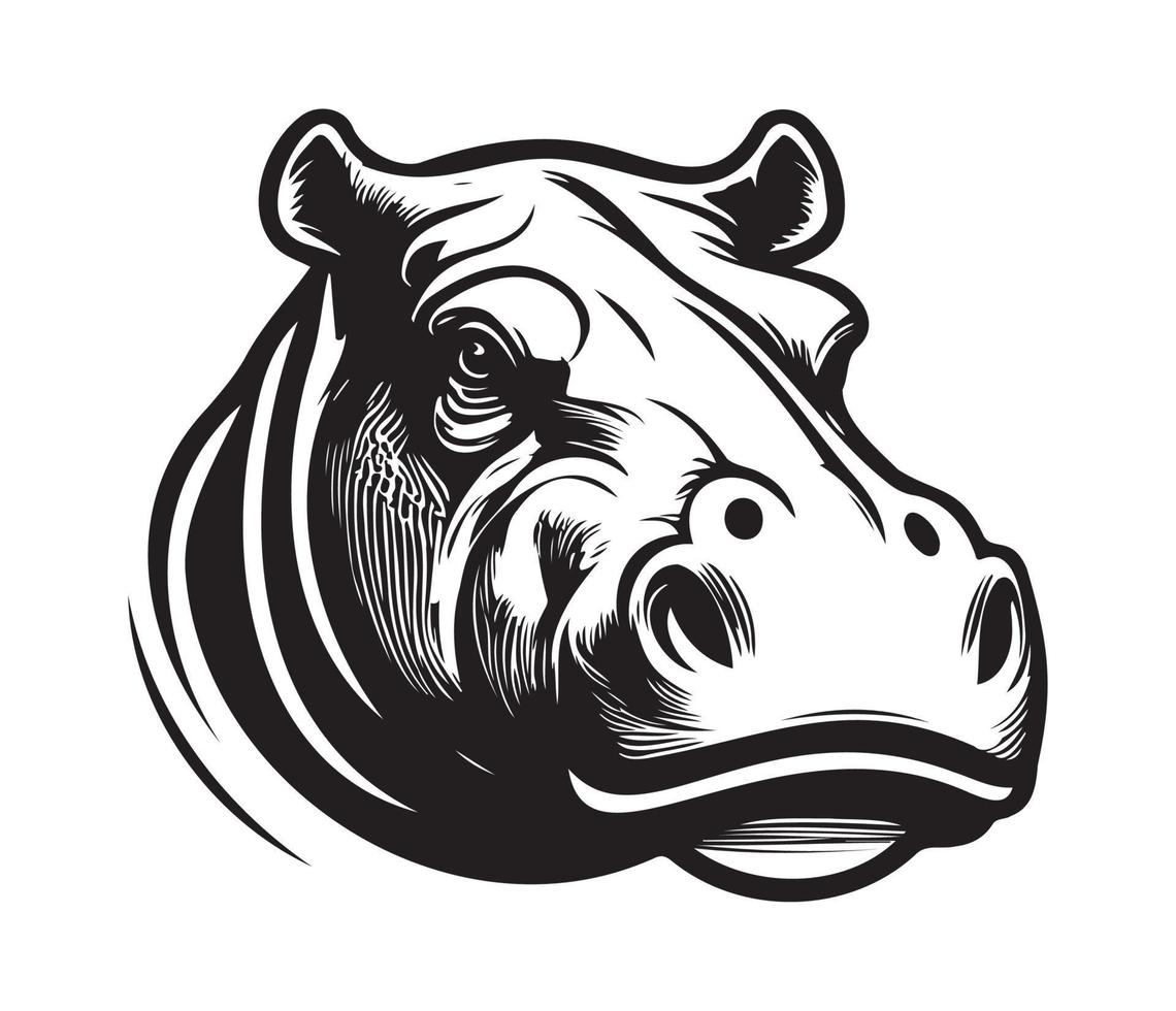 Hippopotamus Face, Silhouettes Hippopotamus Face, black and white Hippo vector