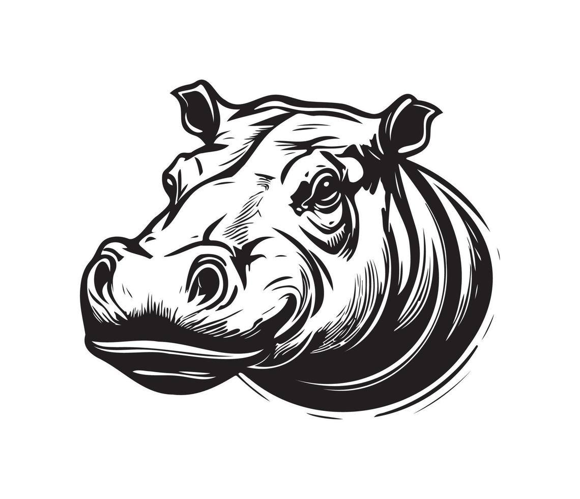 Hippopotamus Face, Silhouettes Hippopotamus Face, black and white Hippo vector