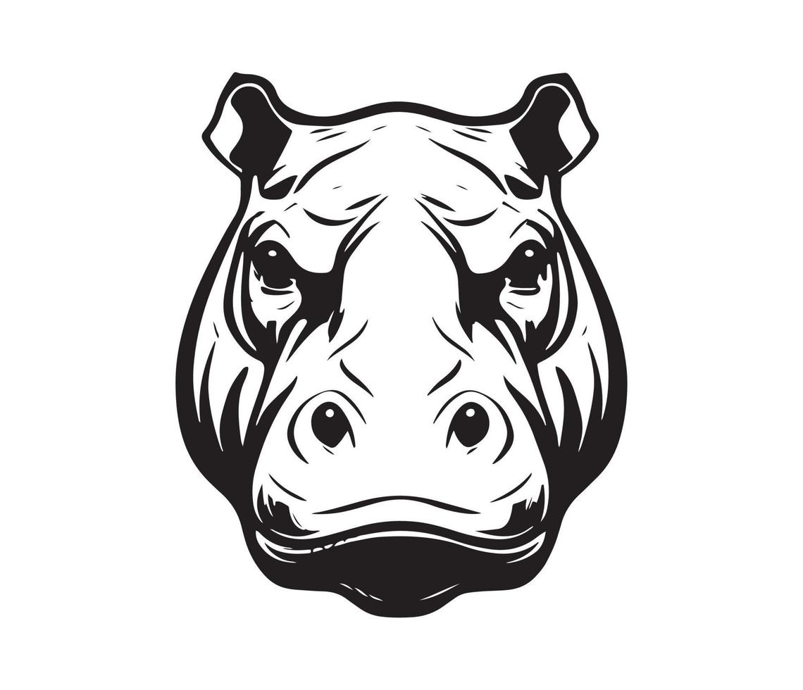 Hippopotamus Face, Silhouettes Hippopotamus Face, black and white Hippo vector