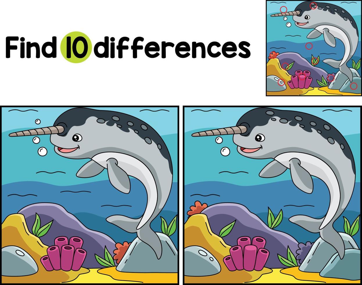 Narwhal Animal Find The Differences vector