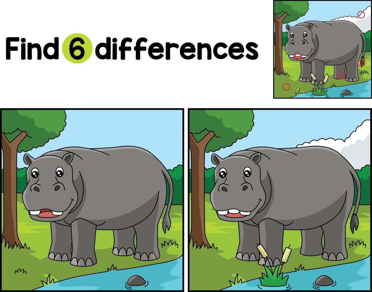 hipopótamo animal encontrar el diferencias vector