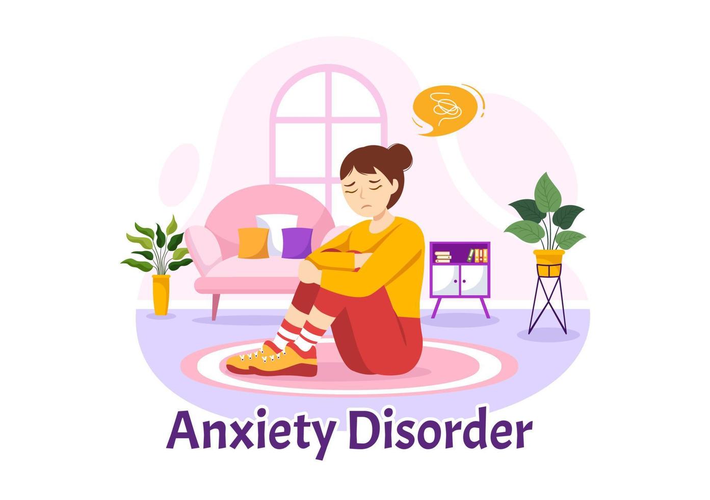 Anxiety Disorder Illustration with Frustrated Person, Nervous Problem and Confusion in Flat Cartoon Depression or Mental Health Hand Drawn Templates vector