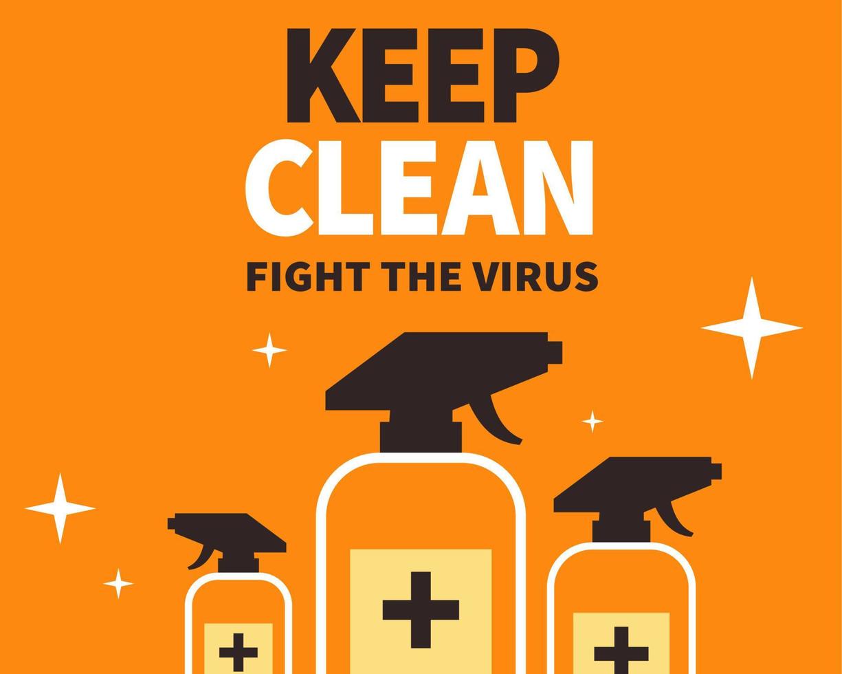 Keep clean to fight the virus, COVID-19 prevention notice on orange background vector
